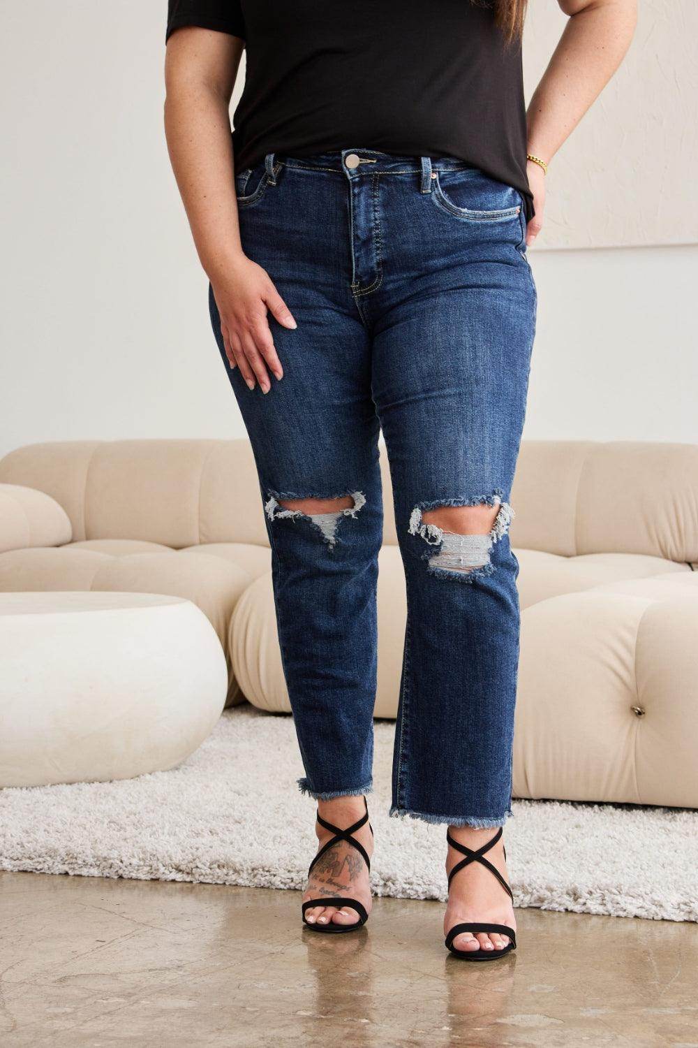 RFM Crop Dylan Full Size Tummy Control Distressed High - VacationGrabs