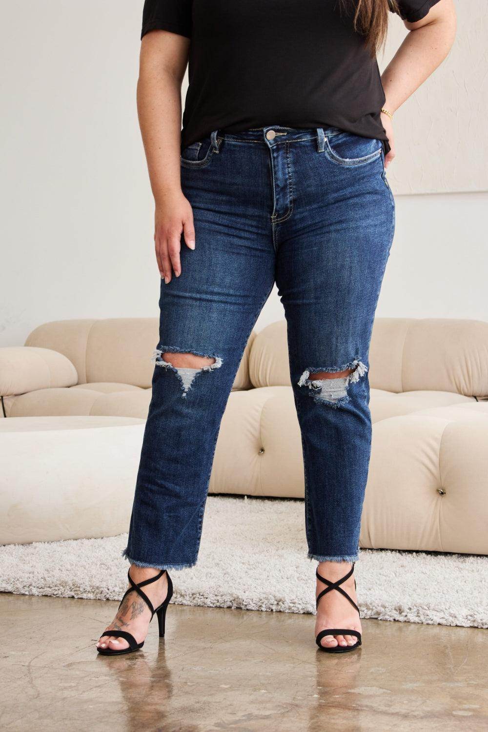 RFM Crop Dylan Full Size Tummy Control Distressed High - VacationGrabs