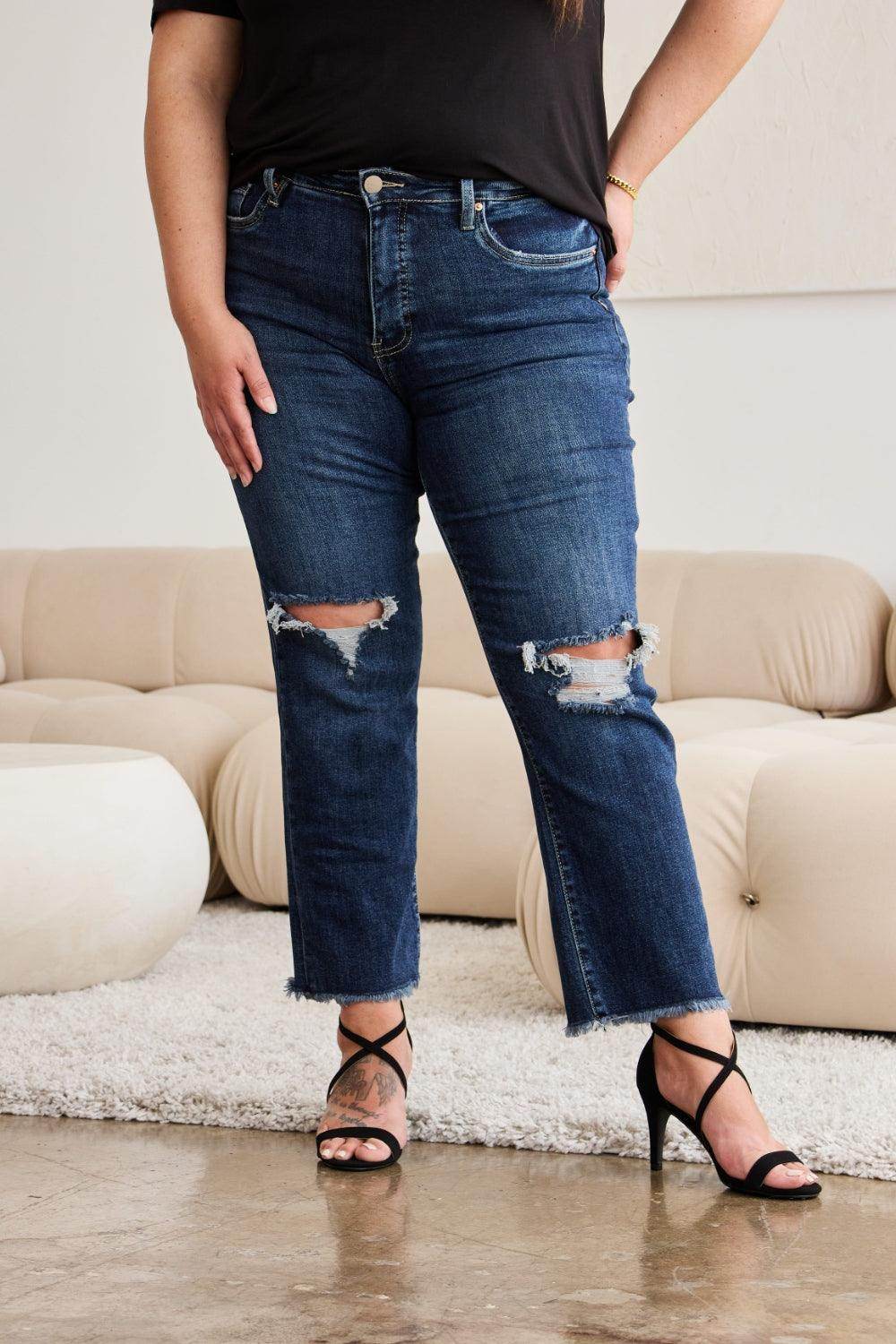 RFM Crop Dylan Full Size Tummy Control Distressed High - VacationGrabs