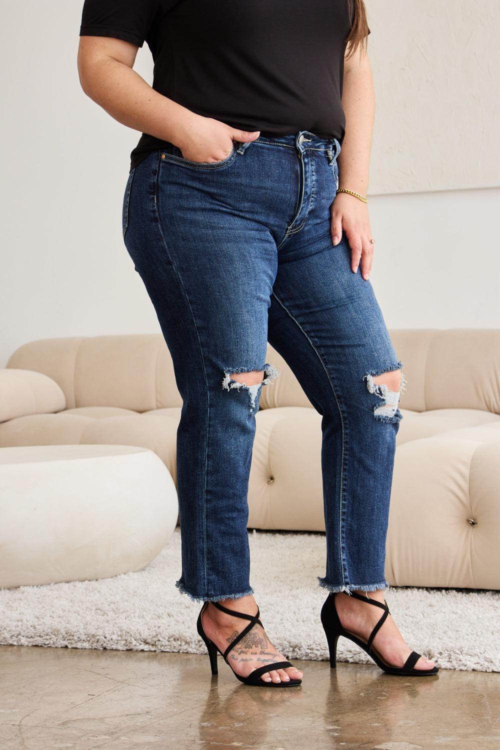 RFM Crop Dylan Full Size Tummy Control Distressed High - VacationGrabs