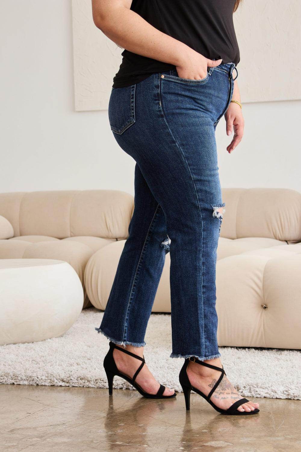 RFM Crop Dylan Full Size Tummy Control Distressed High - VacationGrabs