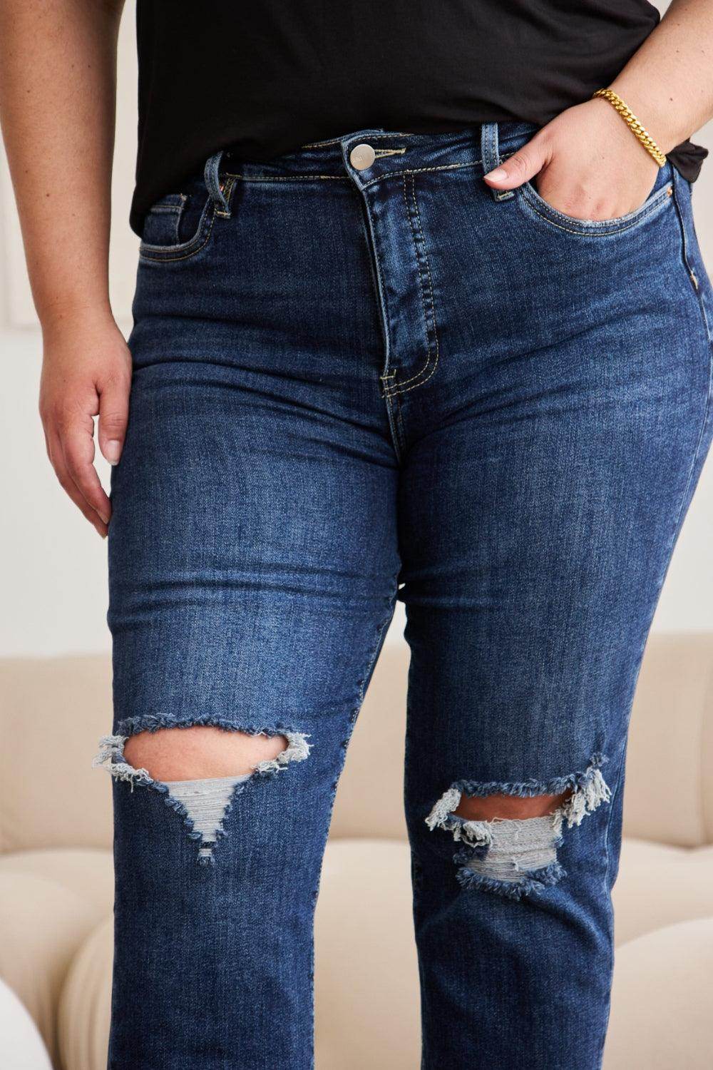 RFM Crop Dylan Full Size Tummy Control Distressed High - VacationGrabs