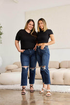 RFM Crop Dylan Full Size Tummy Control Distressed High - VacationGrabs
