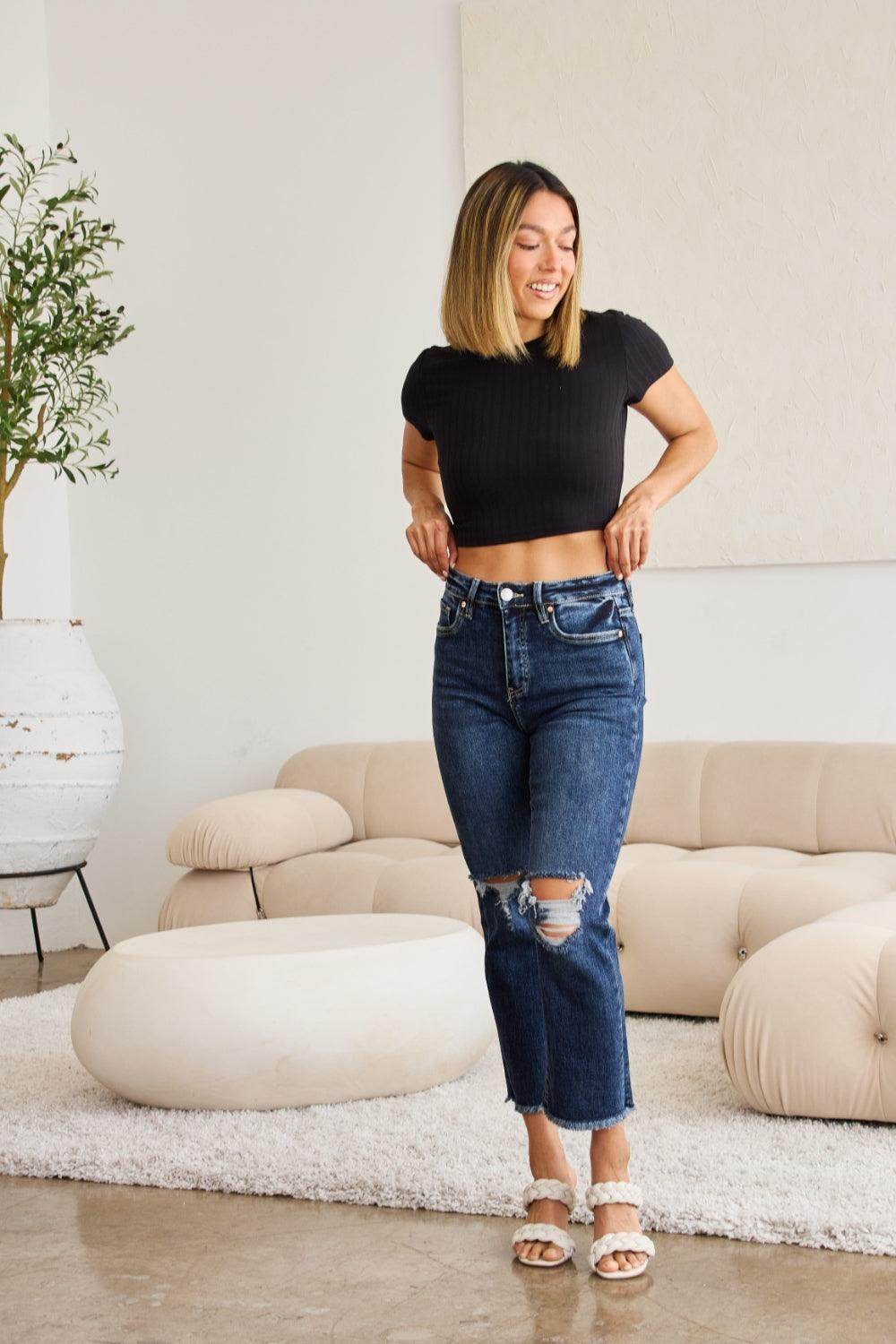RFM Crop Dylan Full Size Tummy Control Distressed High - VacationGrabs