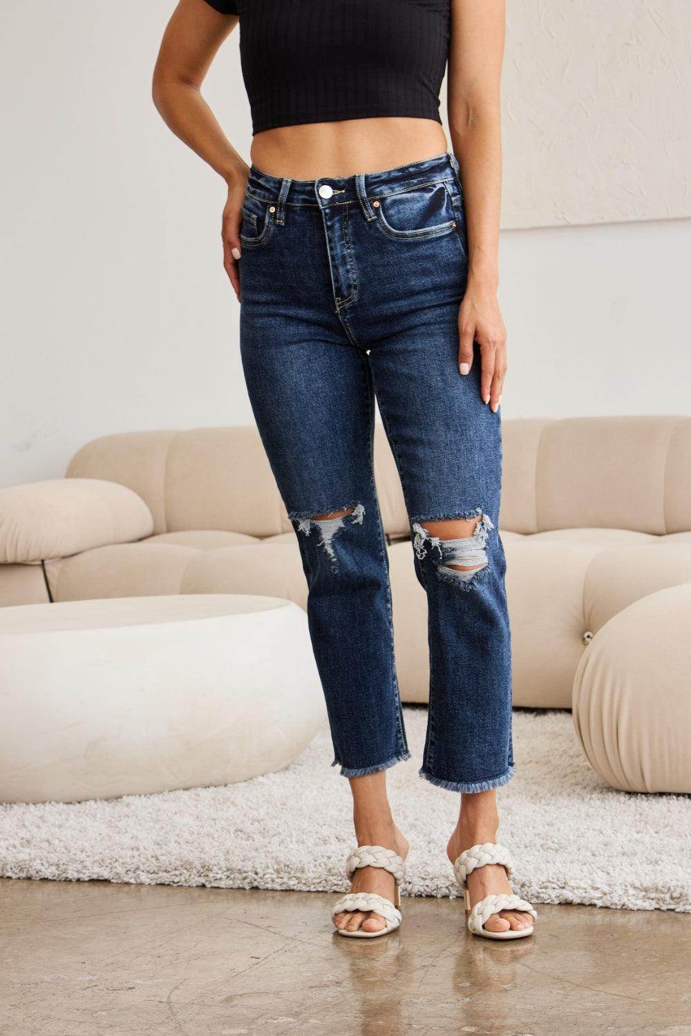 RFM Crop Dylan Full Size Tummy Control Distressed High - VacationGrabs
