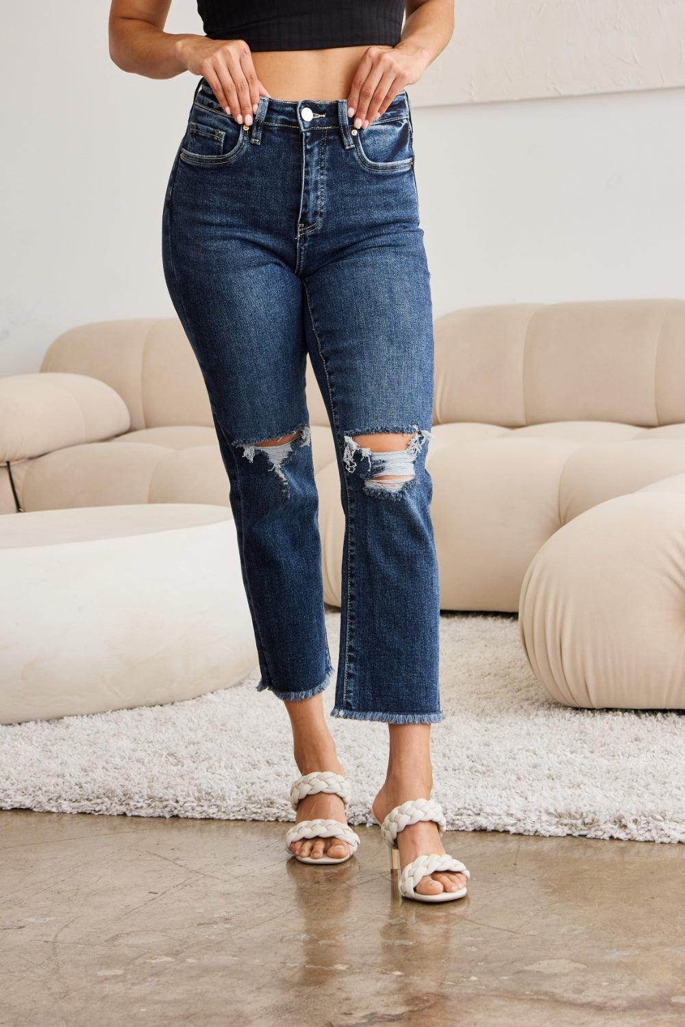 RFM Crop Dylan Full Size Tummy Control Distressed High - VacationGrabs