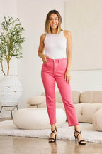 RFM Crop Dylan Full Size Tummy Control High Waist Raw Hem - VacationGrabs