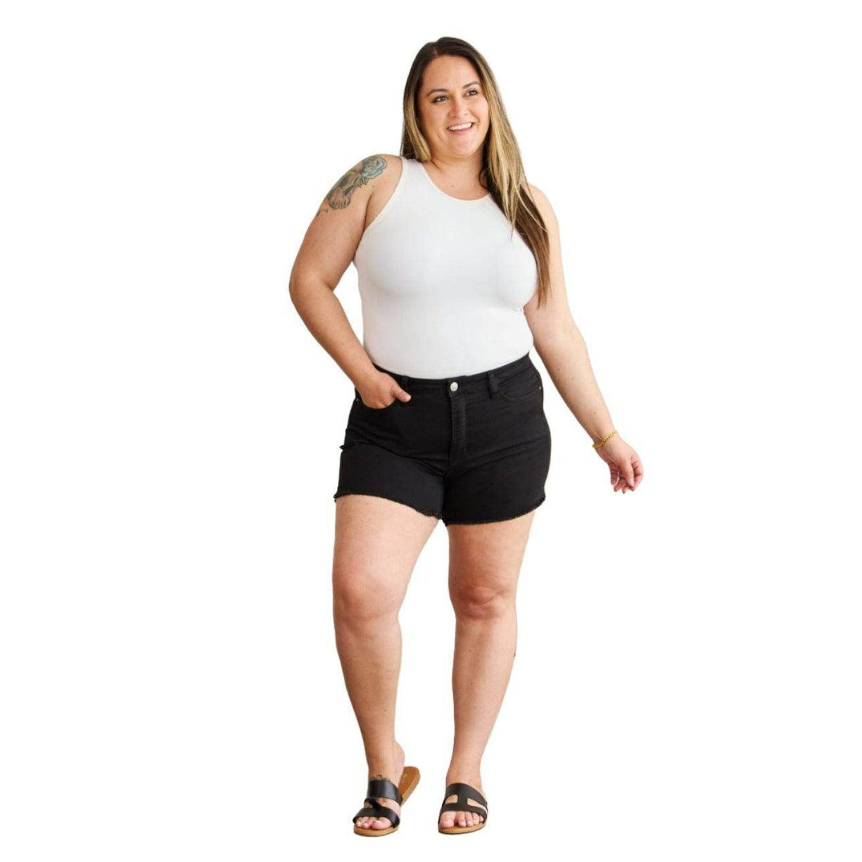 RFM Full Size Tummy Control High Waist Denim Shorts - VacationGrabs