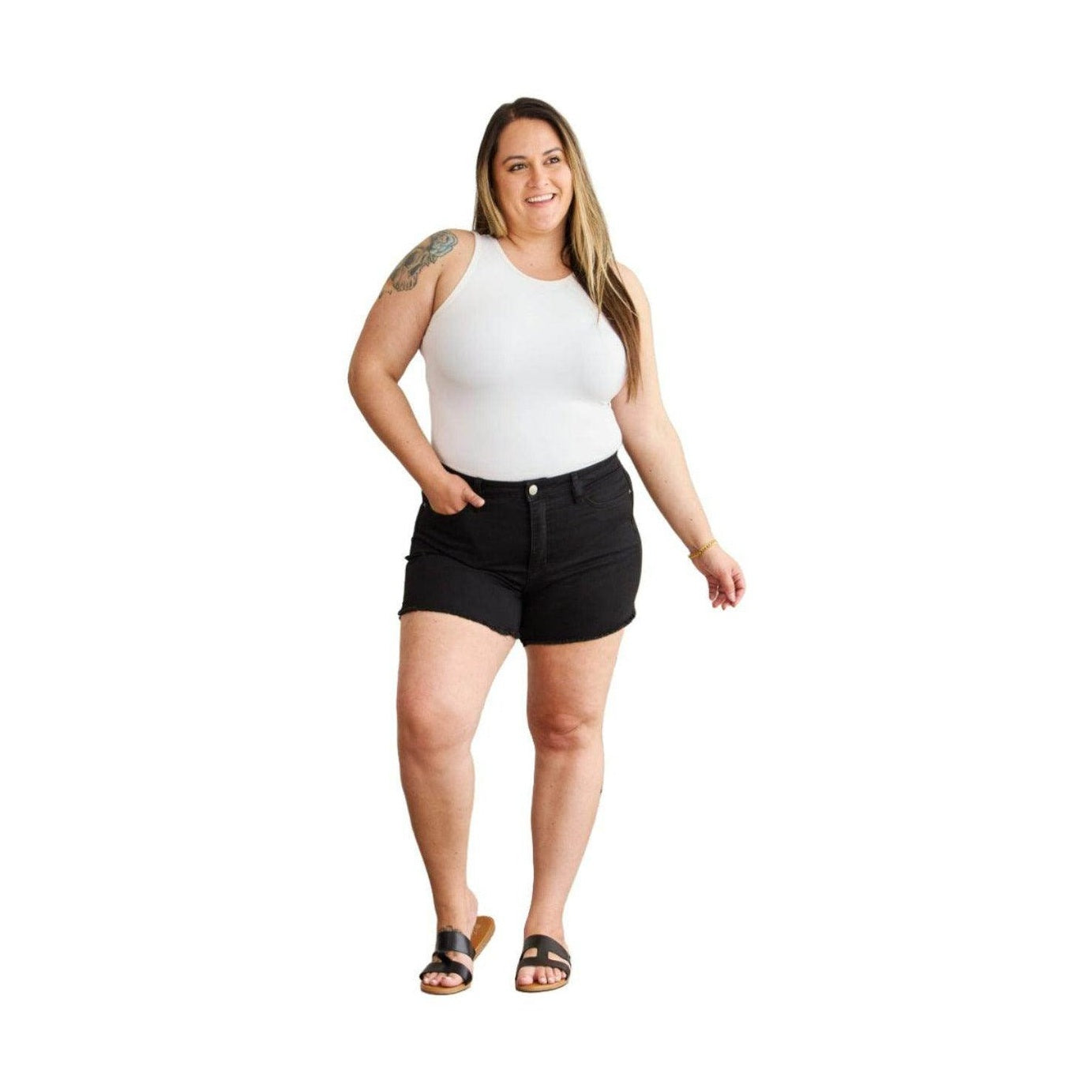 RFM Full Size Tummy Control High Waist Denim Shorts - VacationGrabs