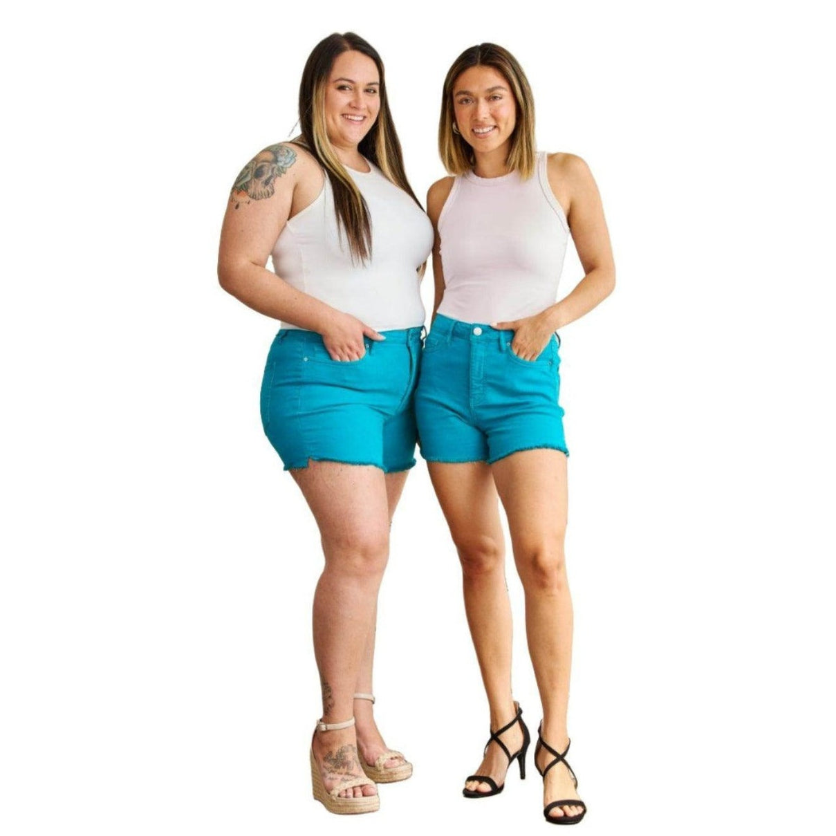 RFM Tummy Control High Waist Raw Hem Denim Shorts - VacationGrabs