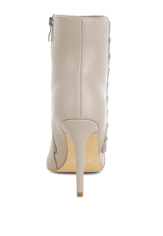 Rag Company rhinestone chain ankle boots in beige with a sleek design and high heel for stylish looks