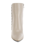 Rhinestone chain ankle boots in beige with sleek design and side zipper for easy wear