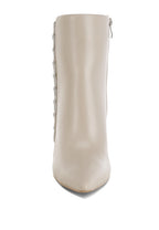 Rhinestone chain ankle boots in beige with sleek design and side zipper for easy wear