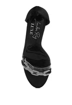Women's black rhinestone chain stiletto sandals for stylish occasions