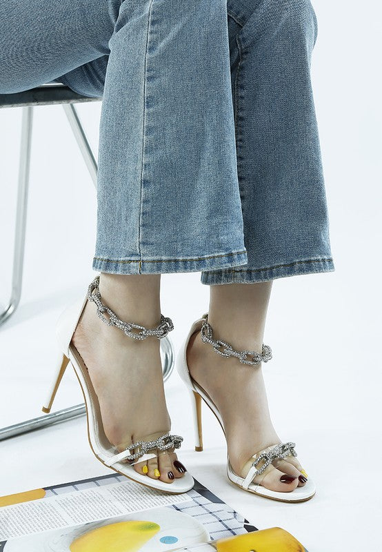 Women's rhinestone chain stiletto sandals, elegant for night outings
