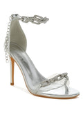 Women's silver rhinestone chain stiletto sandals for special occasions