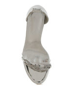 Women's silver rhinestone chain stiletto sandals for elegant occasions