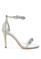 Women's silver rhinestone chain stiletto sandals for evening wear