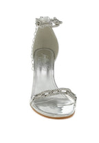 Silver rhinestone chain stiletto sandals for stylish women's evening wear