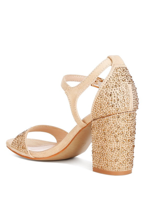 Women's gold rhinestone embellished sandals for elegant occasions