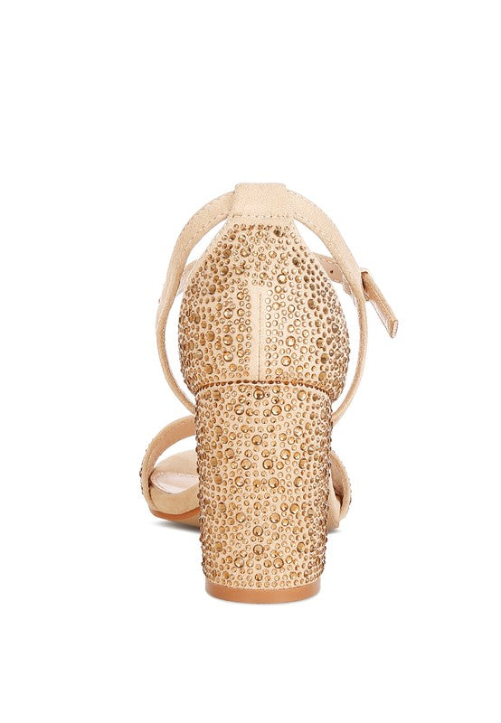 Rag Company women's rhinestone embellished sandals, beige, perfect for evening events