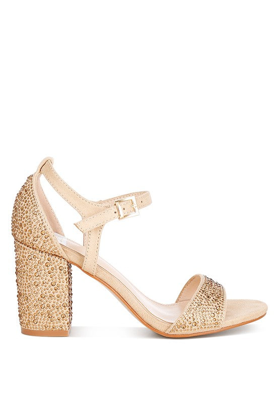 Women's rhinestone embellished sandals in beige for special occasions