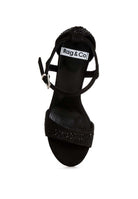 Black rhinestone embellished sandals for women, elegant evening wear