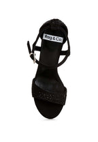 Black rhinestone embellished sandals for women, elegant evening wear