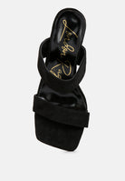 London Rag International women's heels featuring rhinestone embellished sandals in black suede design
