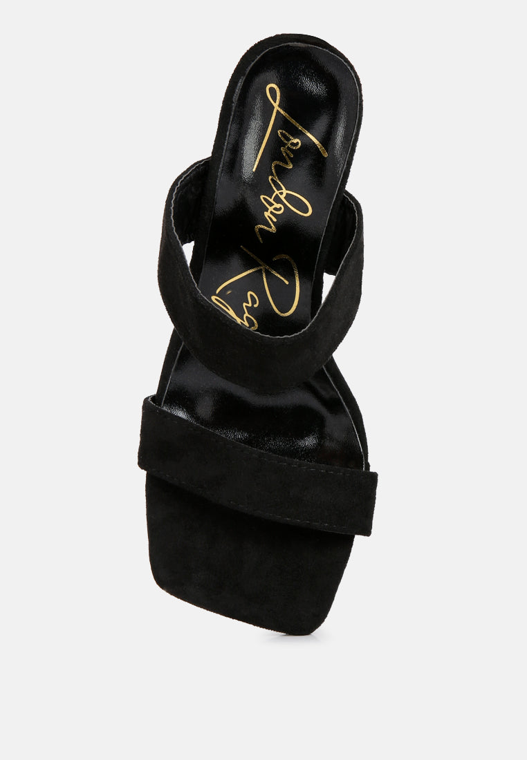 London Rag International women's heels featuring rhinestone embellished sandals in black suede design