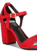 Rag Company red rhinestone embellished sandals for stylish occasions