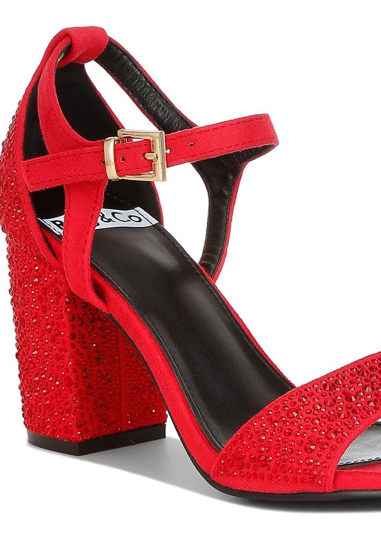 Rag Company red rhinestone embellished sandals for stylish occasions