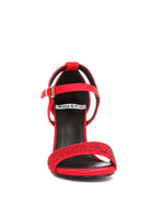 Rag Company red rhinestone embellished sandals for stylish evening wear
