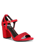 Red rhinestone embellished sandals, stylish heels for special occasions