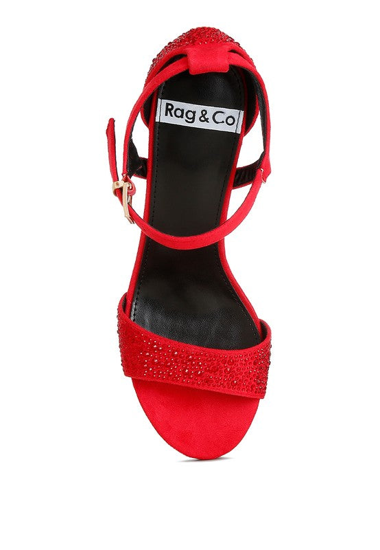 Rag Company women's red rhinestone embellished sandals, perfect for evening events