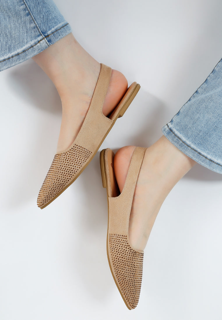 London Rag International rhinestone embellished slingback mules in beige with stylish cutouts