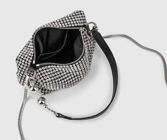 SHOMICOBOUTIQUE rhinestone evening bag featuring a sparkling design and secure zipper closure