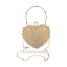 Gold rhinestone heart shape clutch with a stylish chain strap for elegant occasions