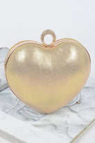 Gold rhinestone heart shape clutch with a unique metallic finish and elegant design for special occasions