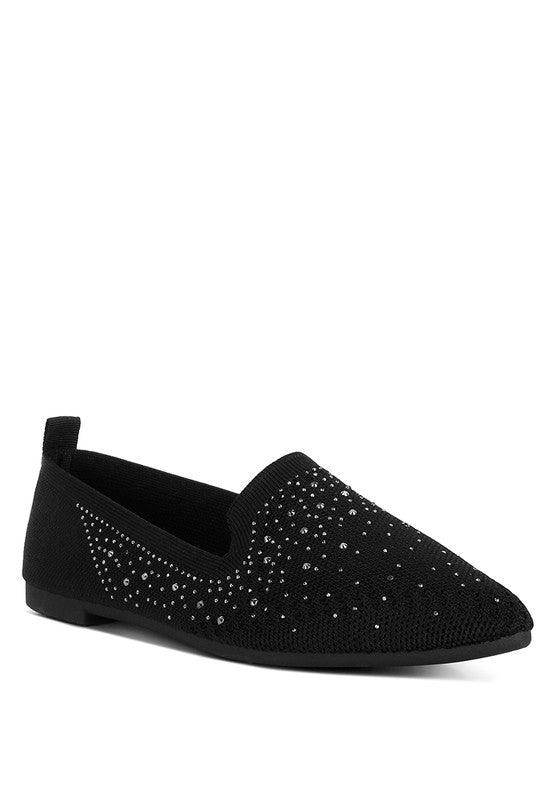 Women's black rhinestone loafers, stylish and comfortable for everyday wear