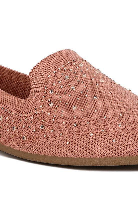 Women's pink rhinestone loafers for stylish casual outings