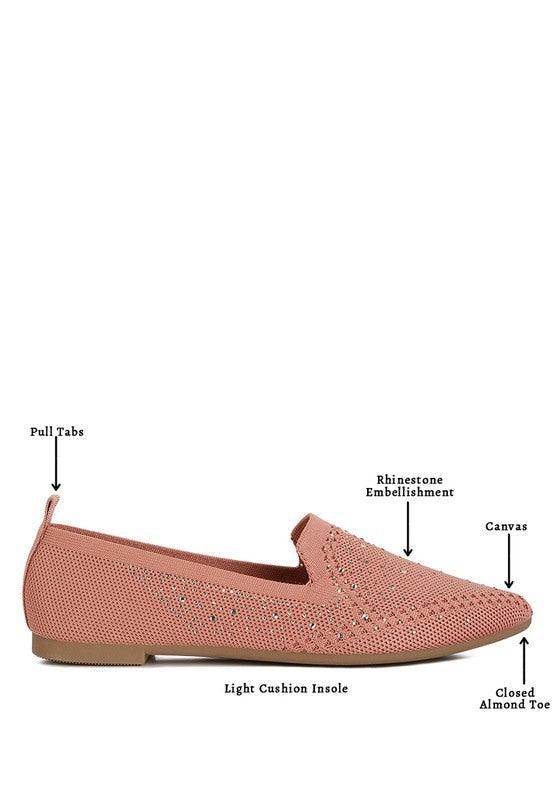 Women's pink canvas rhinestone loafers with light cushion insole