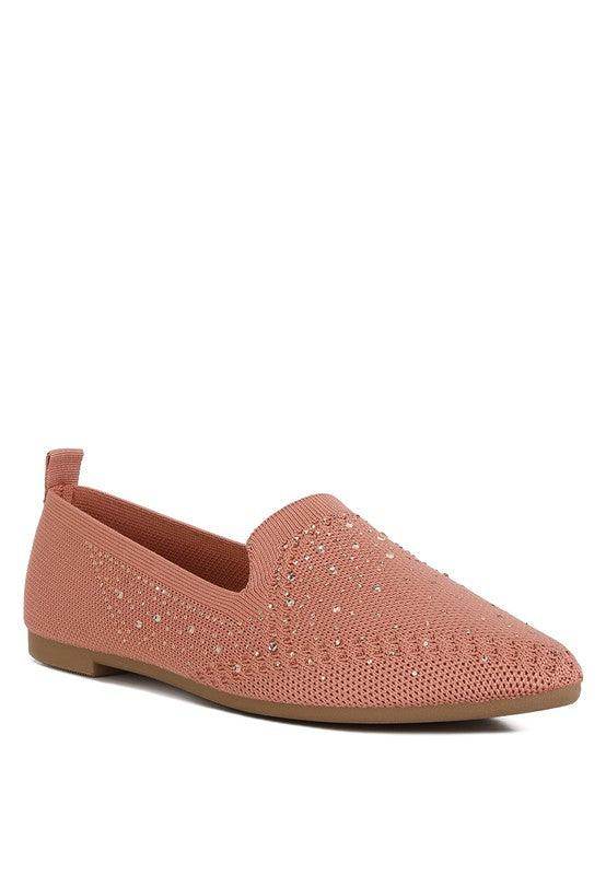 Women's pink rhinestone loafers, breathable mesh for casual wear