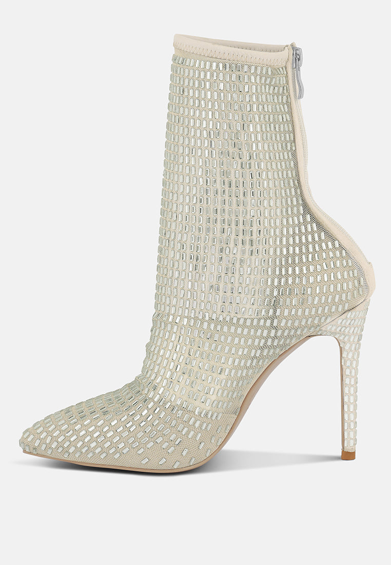 stylish London Rag International rhinestone mesh boots with high stiletto heel for modern flair