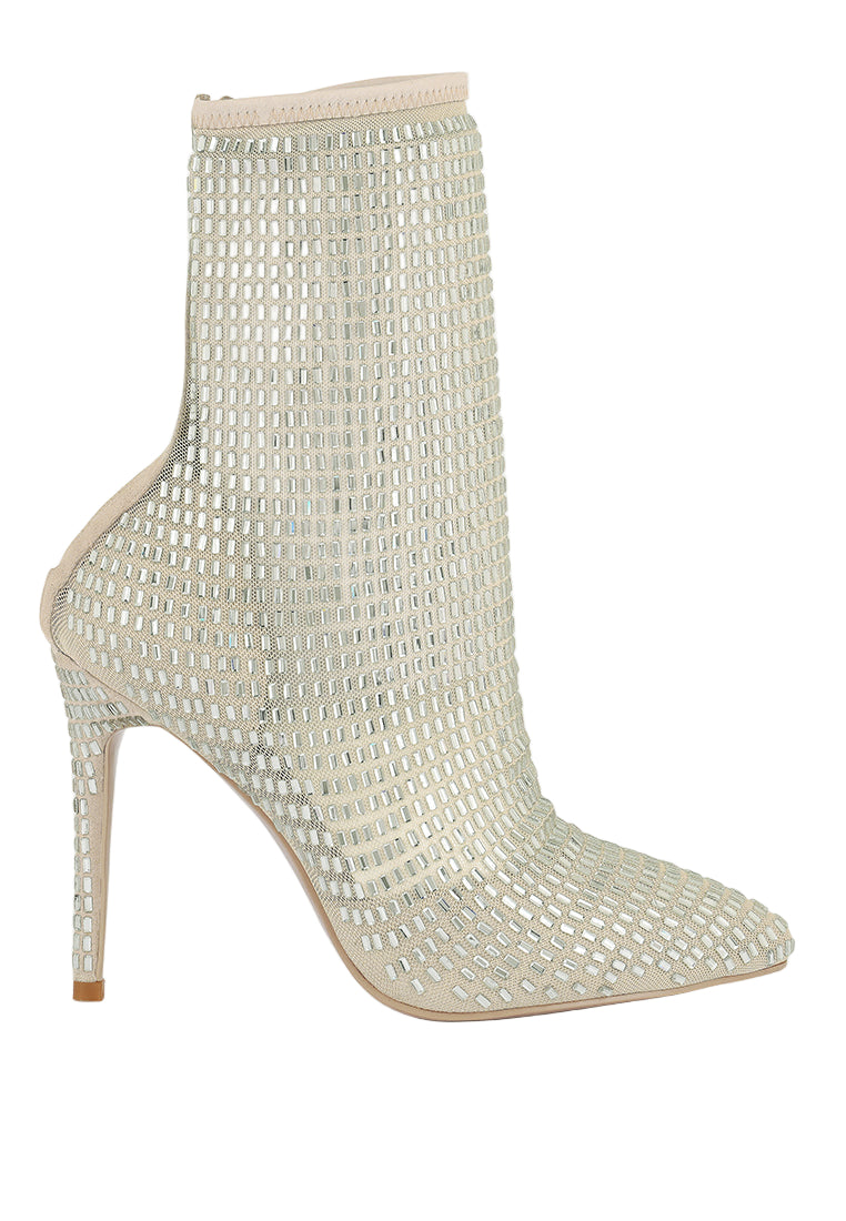 Women's Rhinestone Mesh Boots by London Rag International in stylish design and high stiletto heel