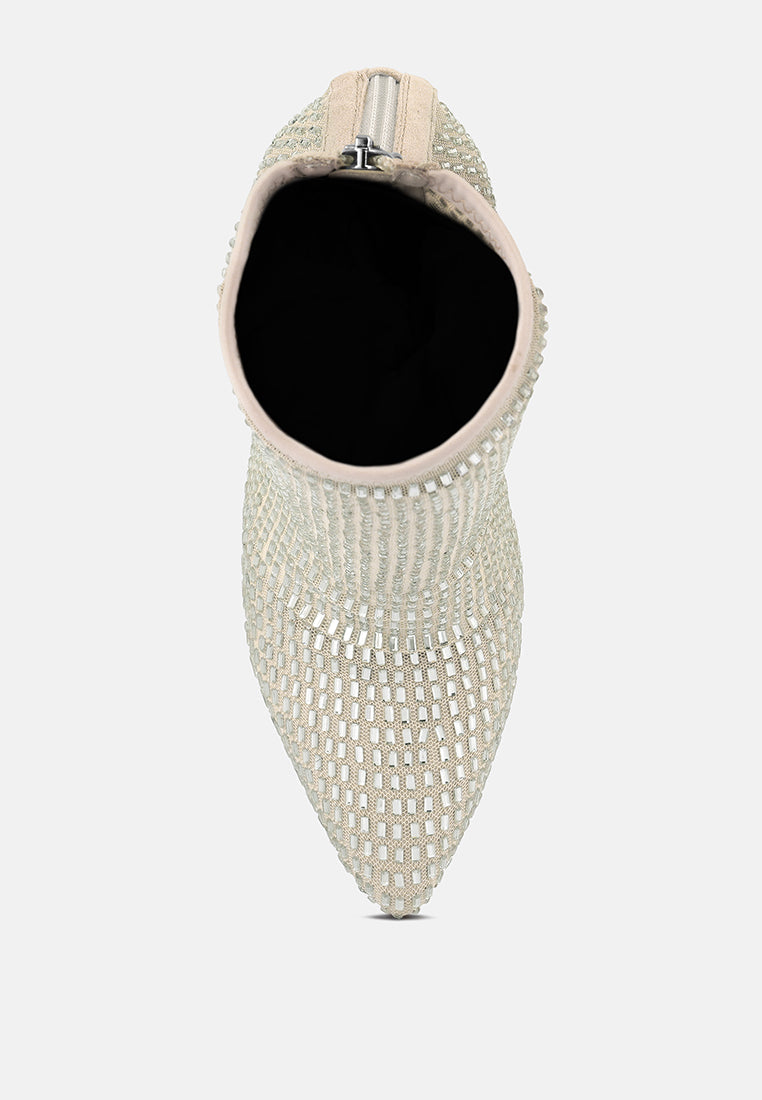 London Rag International Rhinestone Mesh Boots with a stylish pointed toe design
