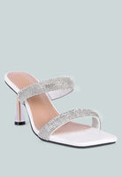 London Rag International rhinestone slip on sandals with stylish square toe and elegant heel