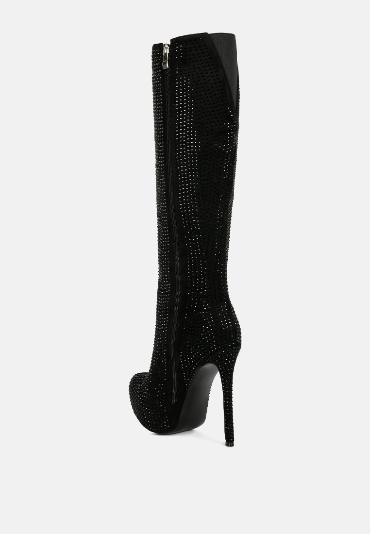 Stylish rhinestone stiletto calf boots by London Rag International with a sleek black design