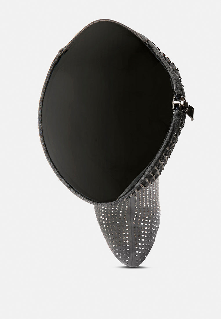 London Rag International rhinestone stiletto calf boots featuring a sleek design and sparkling embellishments