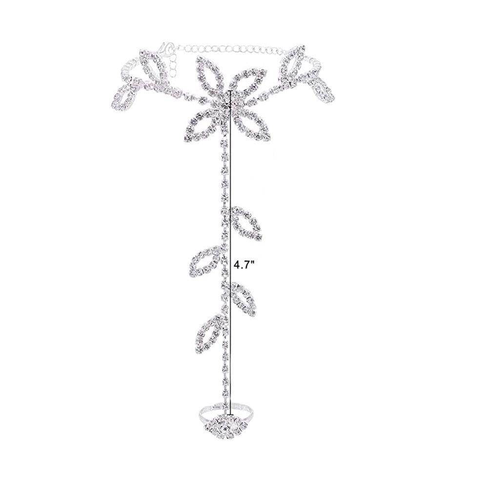 Elegant rhinestone toe ring jewelry with floral design and adjustable chain for stylish beach looks